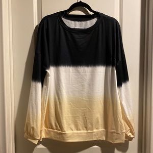 XL. Hand Dipped Ombré Black to Yellow Tie Dye Pullover Sweatshirt. Banded Bottom